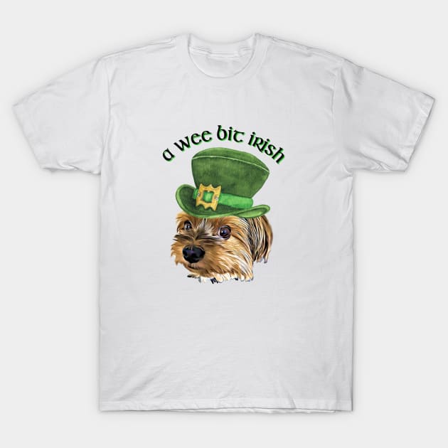 A  Wee Bit Irish Cute Yorkshire Terrier St Patrick's Day T-Shirt by AdrianaHolmesArt